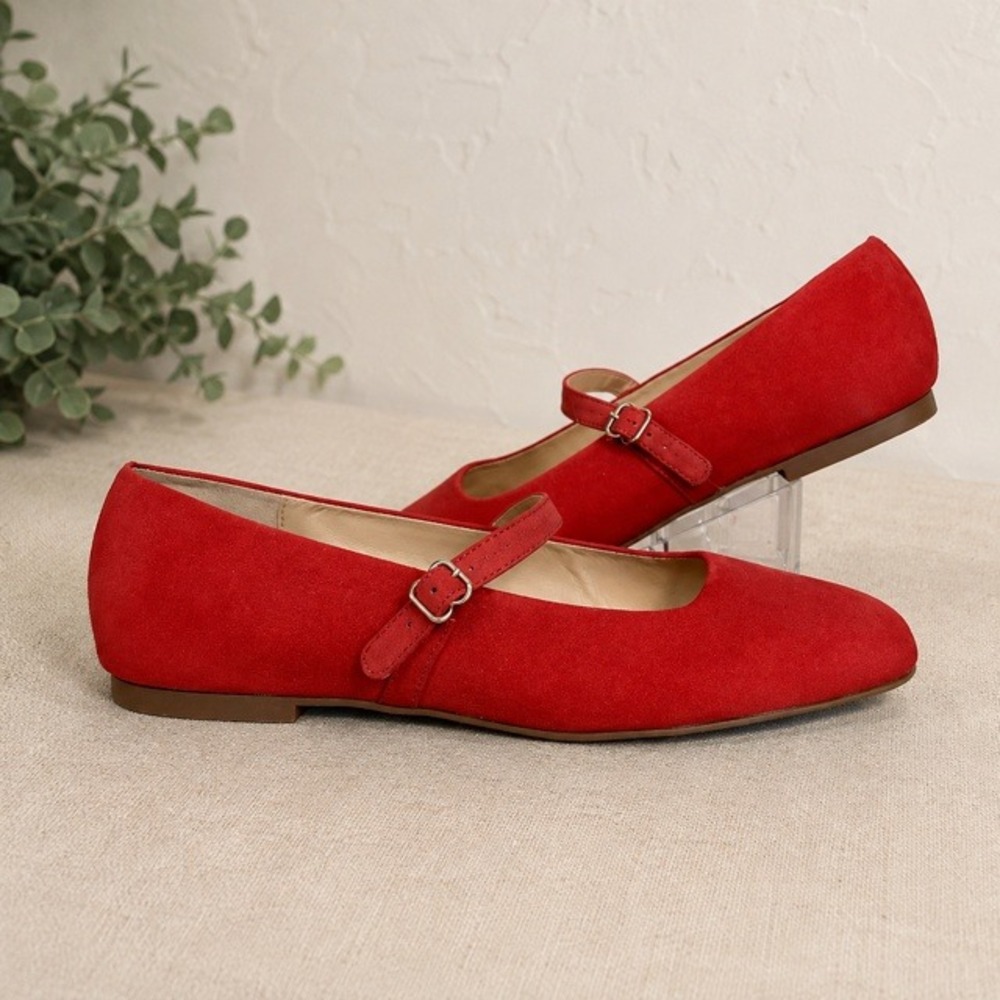 Copper Key Red Faux Suede Mary Jane Ballet Flats Womens Size 9